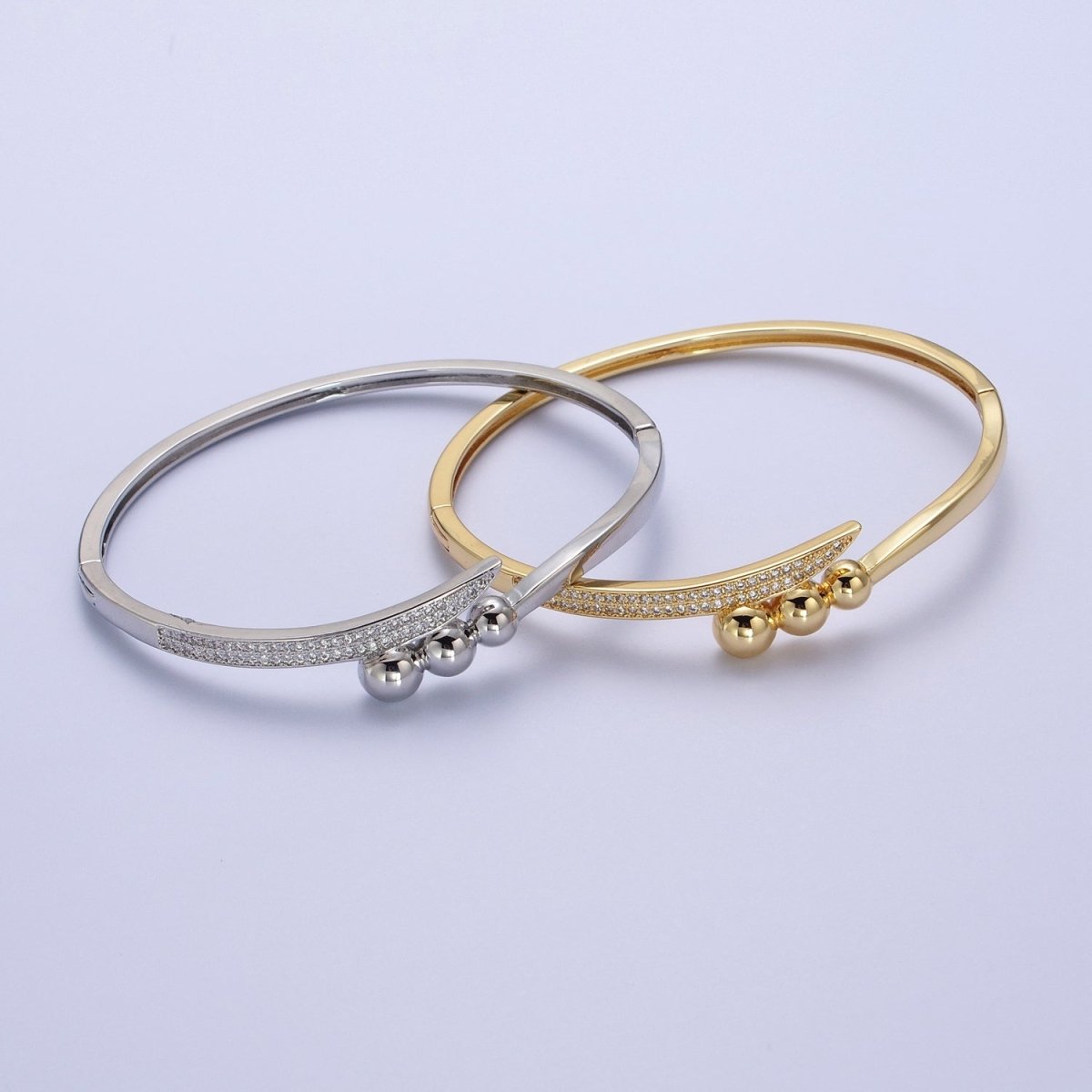 Clear Micro Paved CZ Rounded Beaded Bubble Ball Bangle Bracelet in Gold & Silver | WA-1515 WA-1516 Clearance Pricing