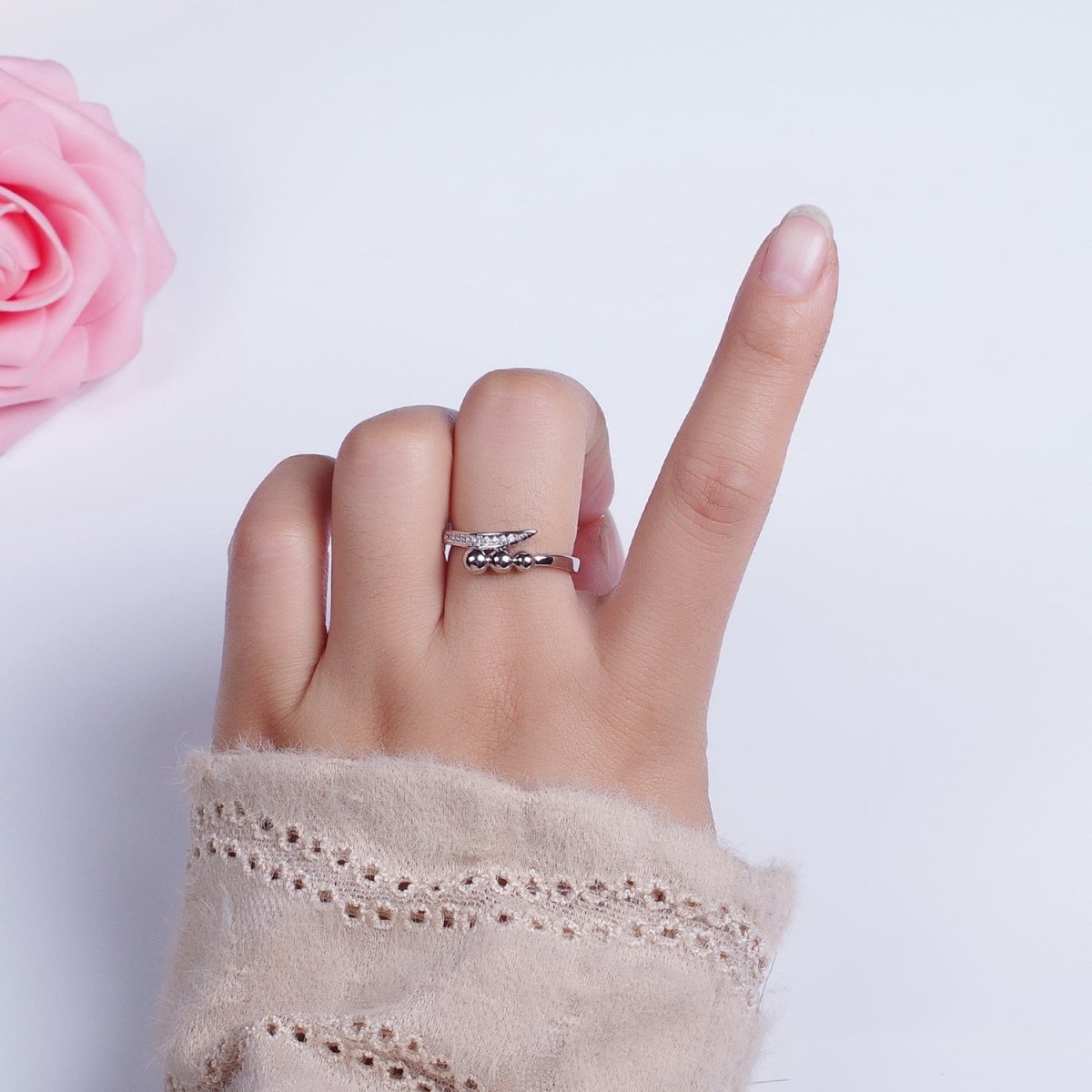 Clear Micro Paved CZ Rounded Beaded Bubble Ball Ring in Gold & Silver | O-246 O-247