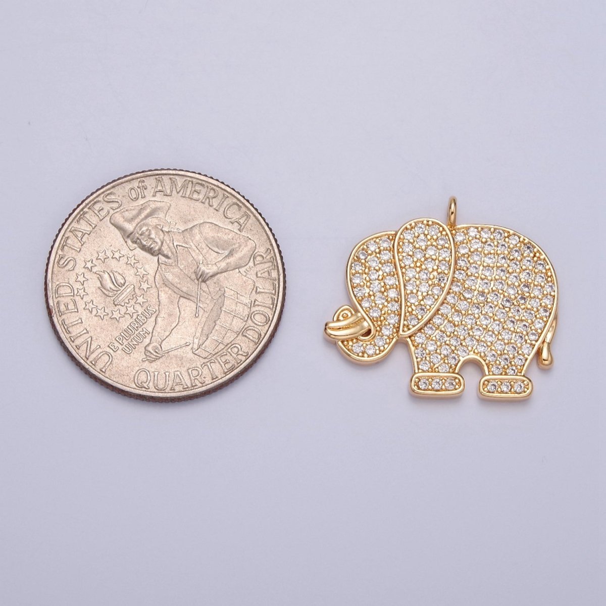 Clear Micro Paved CZ Safari Elephant Animal Gold Charm | W-195 - DLUXCA