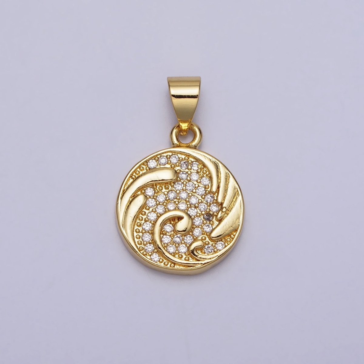 Clear Micro Paved CZ Swirl Curved Round Pendant | AA086 - DLUXCA