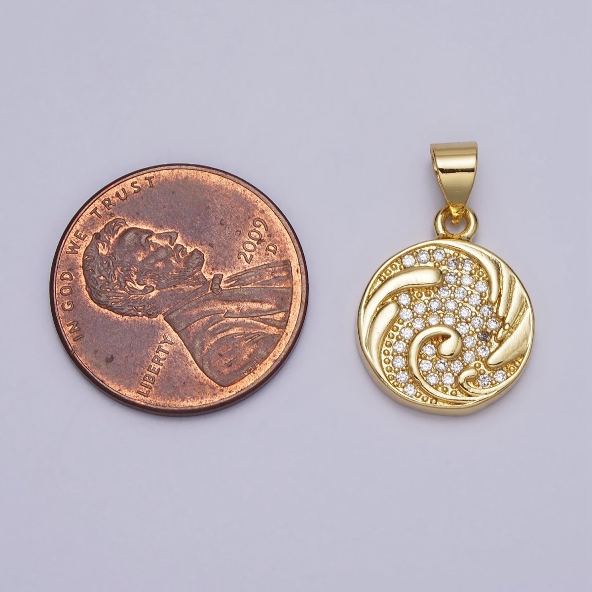 Clear Micro Paved CZ Swirl Curved Round Pendant | AA086 - DLUXCA