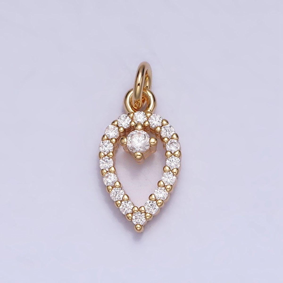 Clear Micro Paved CZ Teardrop Mini Open Add-On Charm in Gold & Silver | AC639 AC640