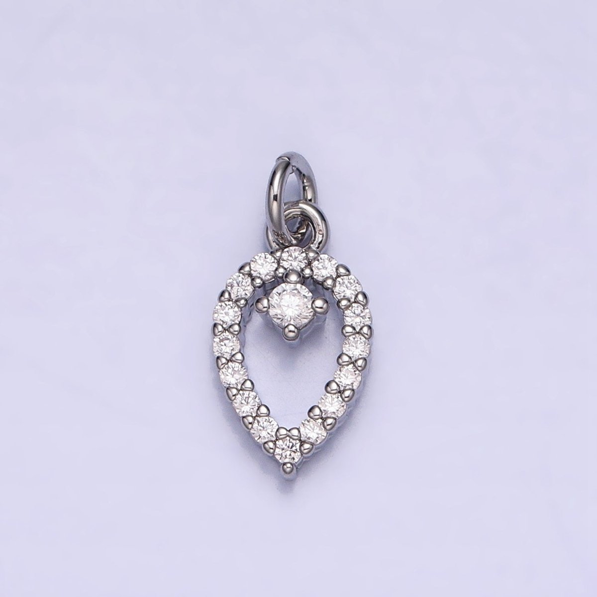 Clear Micro Paved CZ Teardrop Mini Open Add-On Charm in Gold & Silver | AC639 AC640