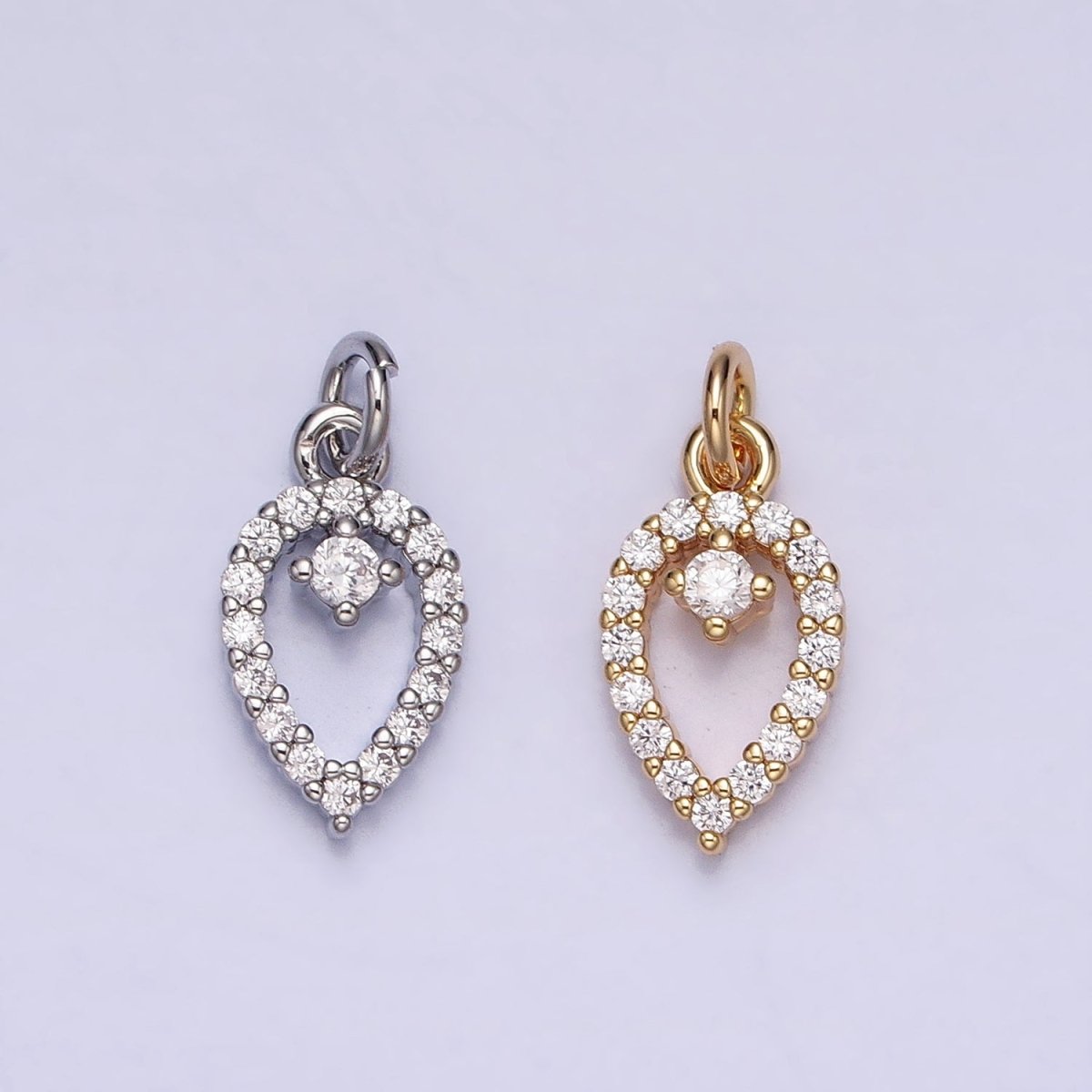 Clear Micro Paved CZ Teardrop Mini Open Add-On Charm in Gold & Silver | AC639 AC640