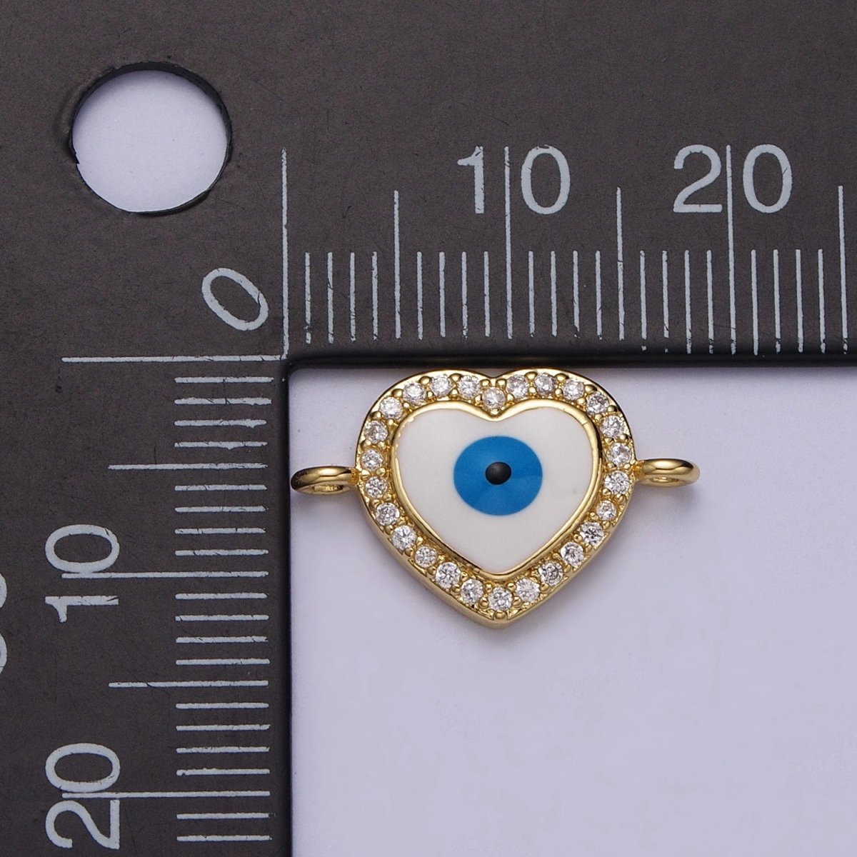 Clear Micro Paved CZ White Evil Eye Heart Gold Link Connector | Y-670 - DLUXCA