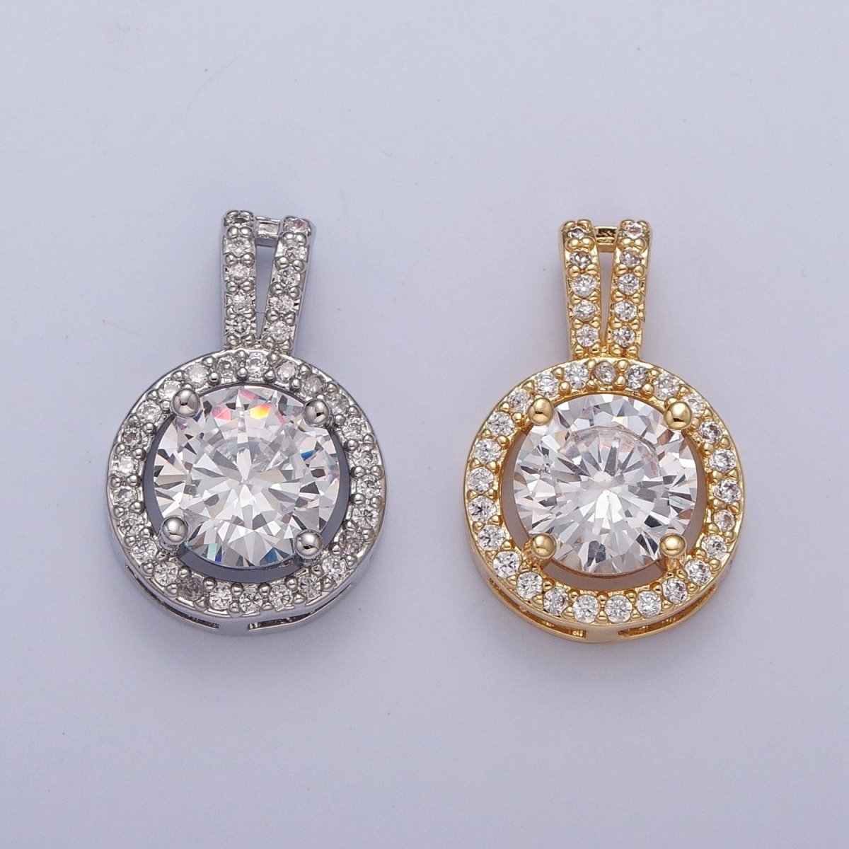 Clear Pendant Necklace for Women, Classic Round Pendant Necklace with Clear Cubic Zirconia Stones for Women X-336 X-337