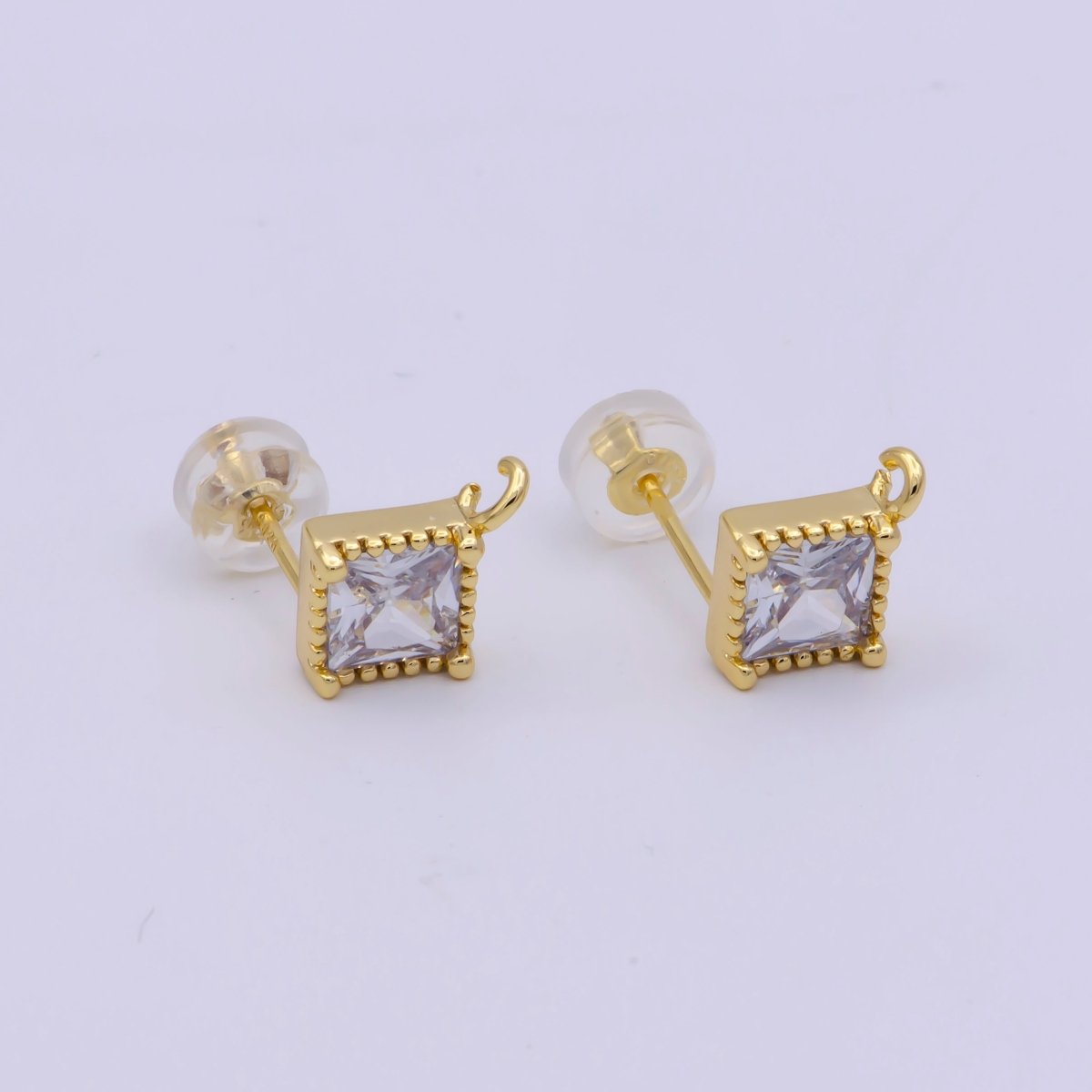 Clear / Pink Cz Stud 14K Gold Filled Rhombus Ear Studs Geometry Earring Studs With Open link for Earring Making L-539 L-553