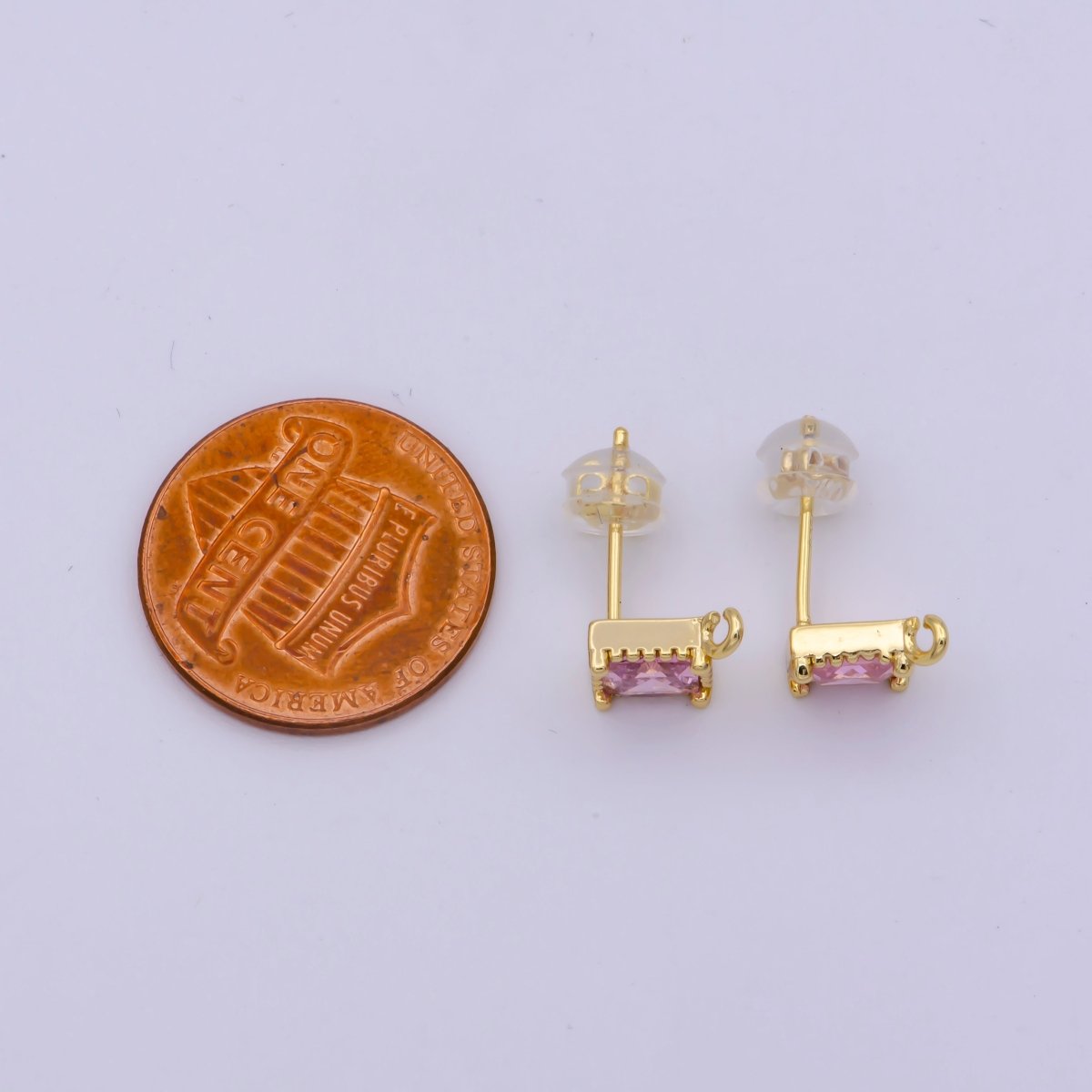 Clear / Pink Cz Stud 14K Gold Filled Rhombus Ear Studs Geometry Earring Studs With Open link for Earring Making L-539 L-553