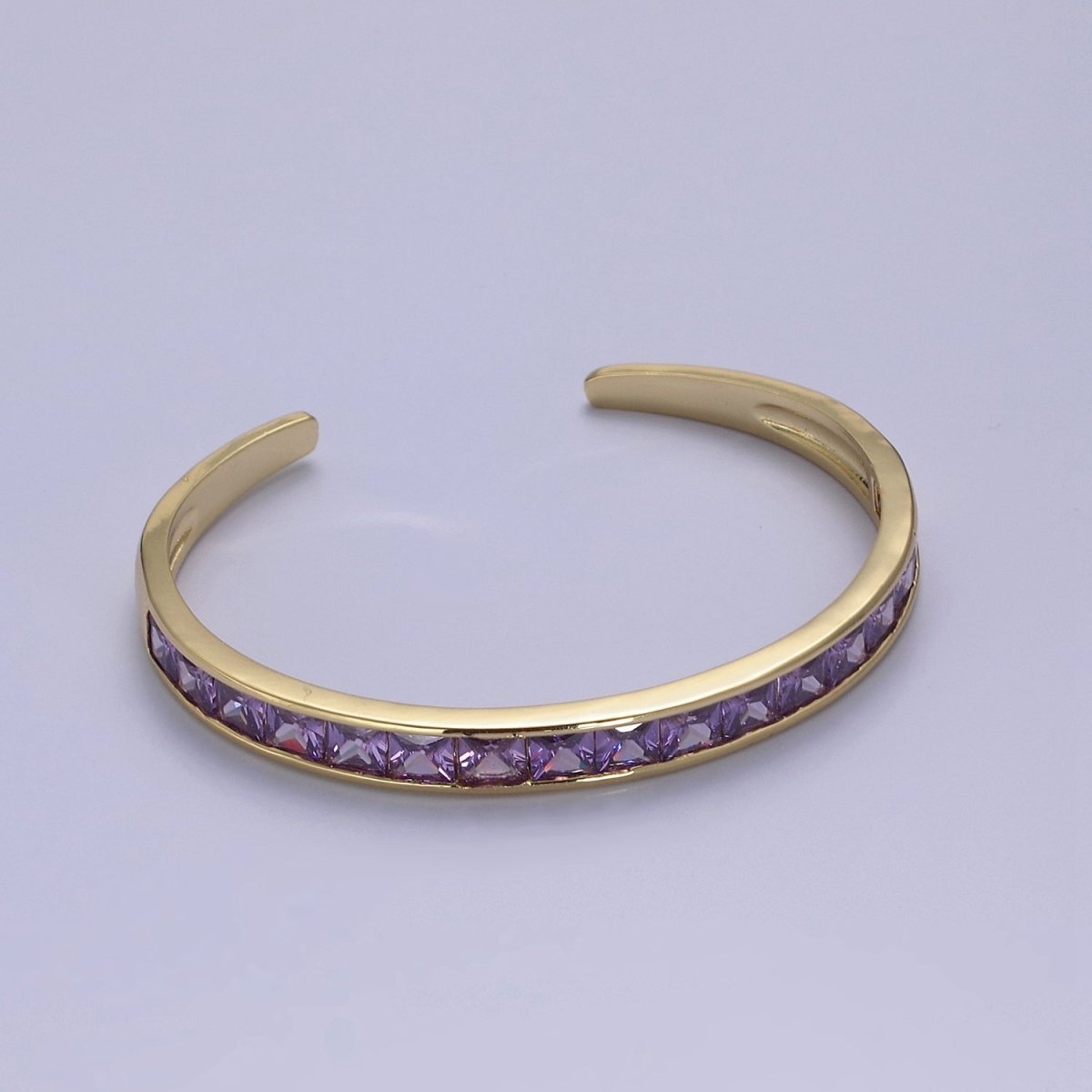 Purple, Green, Pink Open Cuff Bracelet - CZ bangle gold bangle Adjustable Bracelet | WA-701 to WA-704 Clearance Pricing
