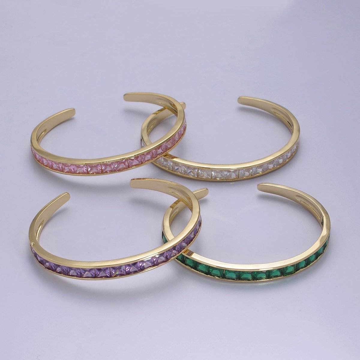Purple, Green, Pink Open Cuff Bracelet - CZ bangle gold bangle Adjustable Bracelet | WA-701 to WA-704 Clearance Pricing
