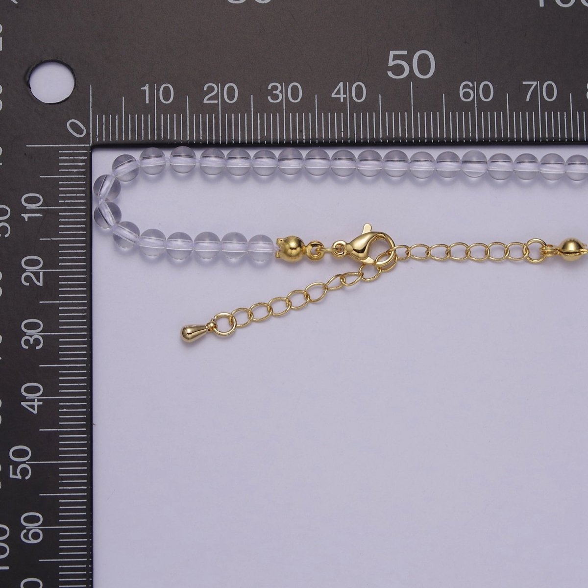 Clear Quartz Necklace, Clear Beaded Necklace, Clear Gemstone Necklace 15.5 inch + 2" extender Dainty Layer Necklace, Gold Filled | WA-874 Clearance Pricing