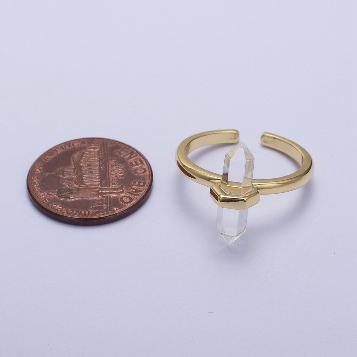 OS Clear Quartz Pointed Wand Minimalist Gold Ring | O-024