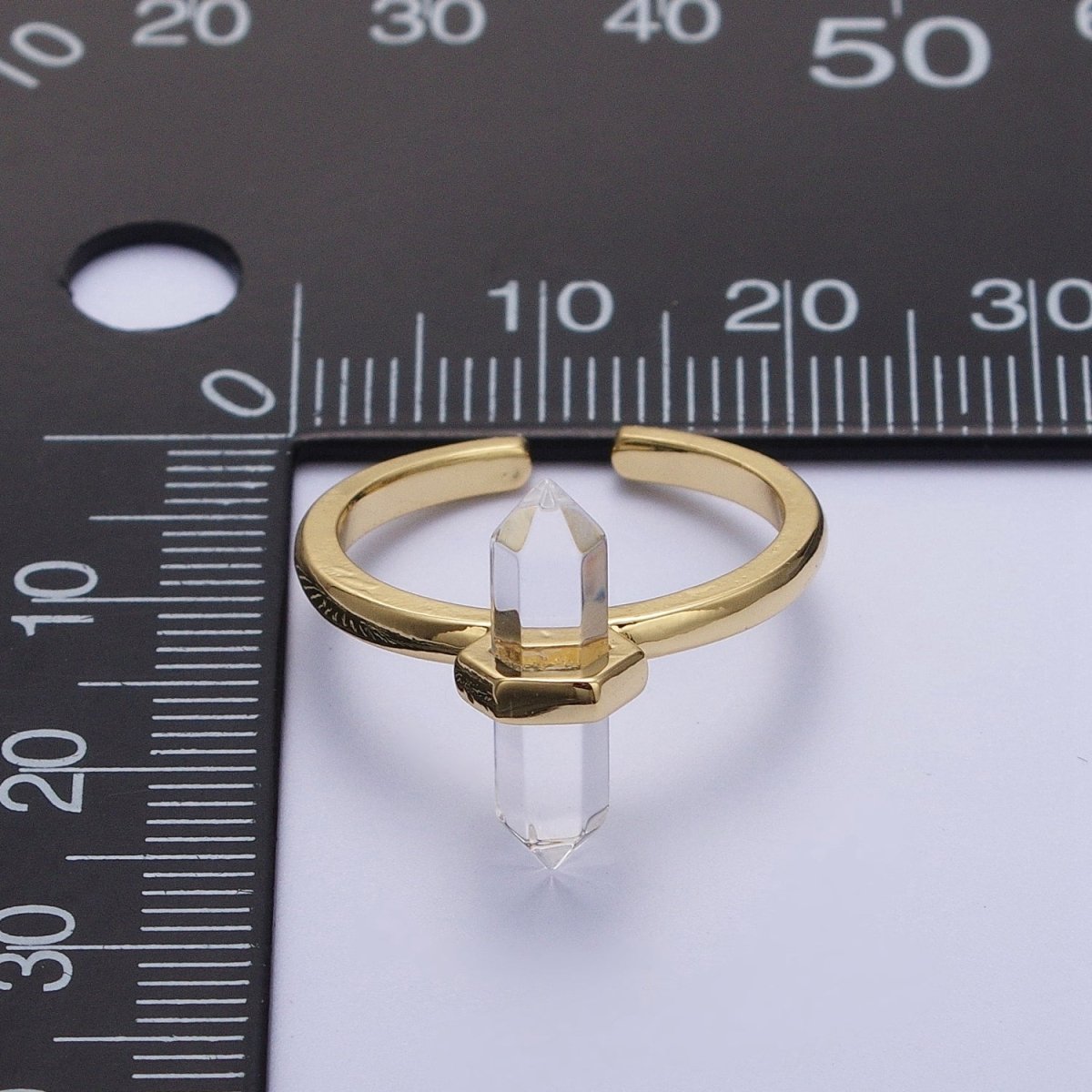 OS Clear Quartz Pointed Wand Minimalist Gold Ring | O-024