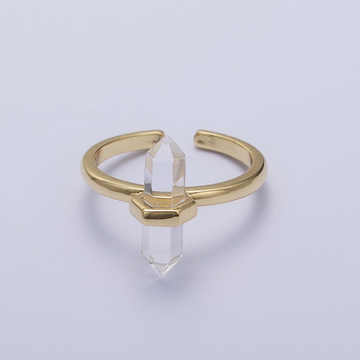 OS Clear Quartz Pointed Wand Minimalist Gold Ring | O-024
