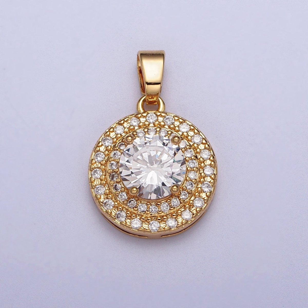 Clear, Red, Blue, Green CZ Micro Paved Round Gold Pendant | AA014 - AA017