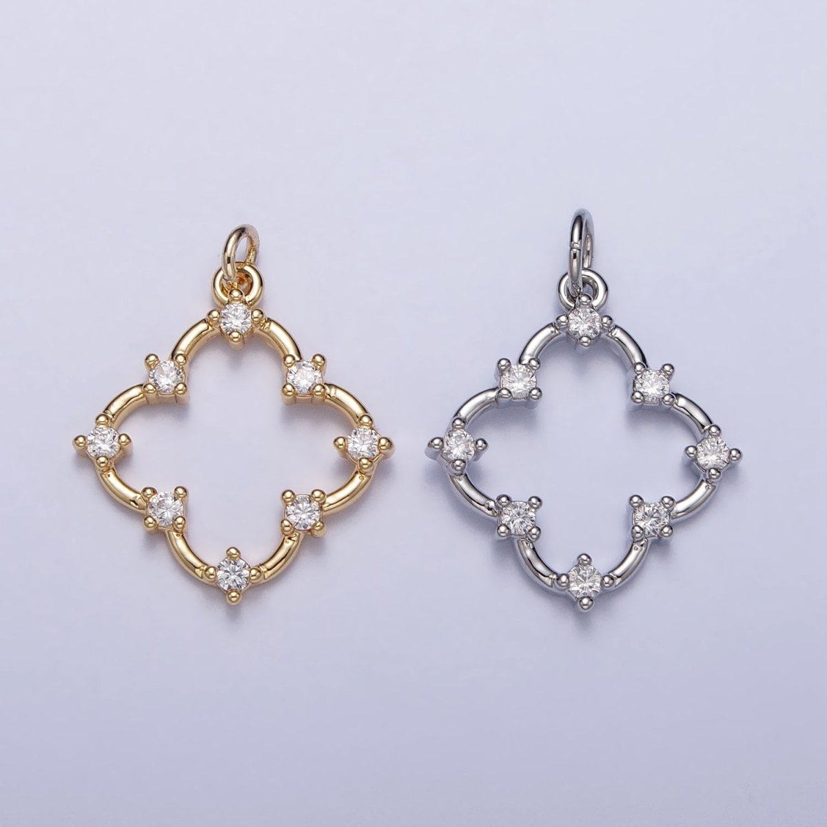 Clear Round CZ Dot Clover Quatrefoil Charm in Gold & Silver | AC349 AC350