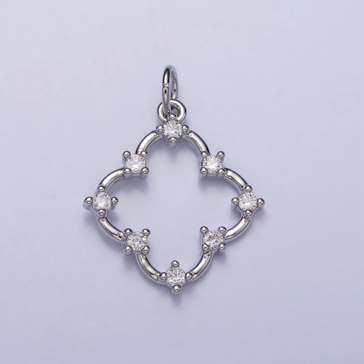 Clear Round CZ Dot Clover Quatrefoil Charm in Gold & Silver | AC349 AC350