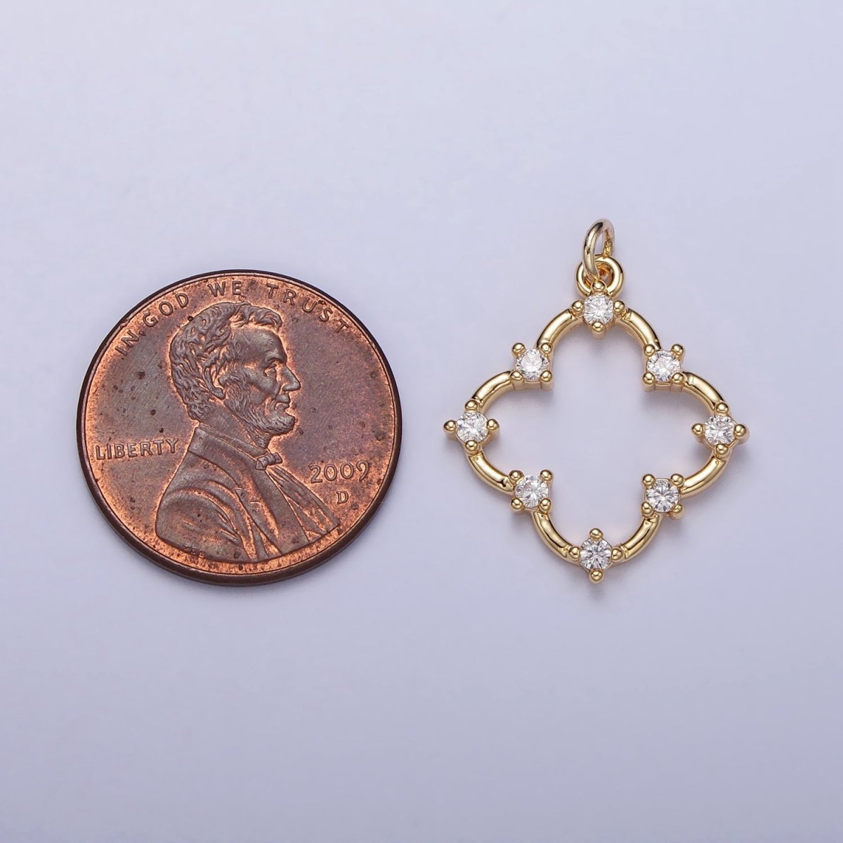 Clear Round CZ Dot Clover Quatrefoil Charm in Gold & Silver | AC349 AC350