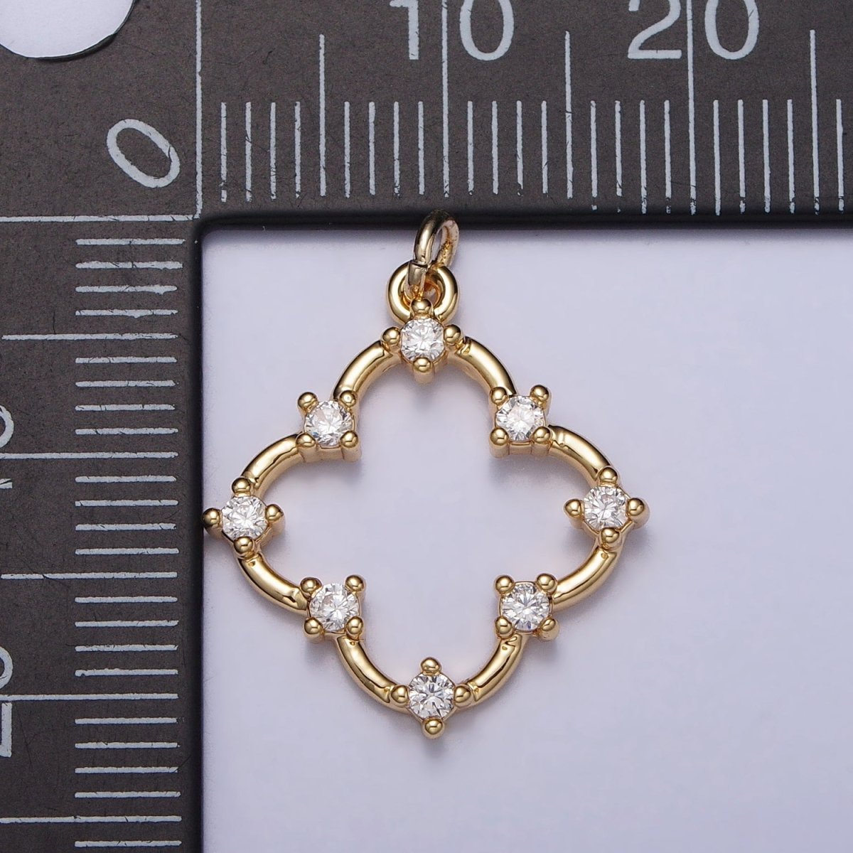 Clear Round CZ Dot Clover Quatrefoil Charm in Gold & Silver | AC349 AC350
