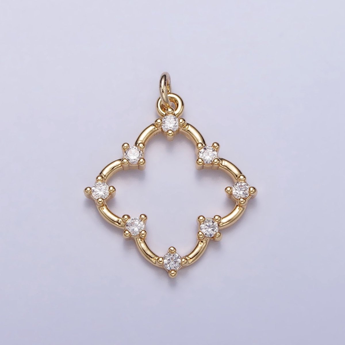 Clear Round CZ Dot Clover Quatrefoil Charm in Gold & Silver | AC349 AC350