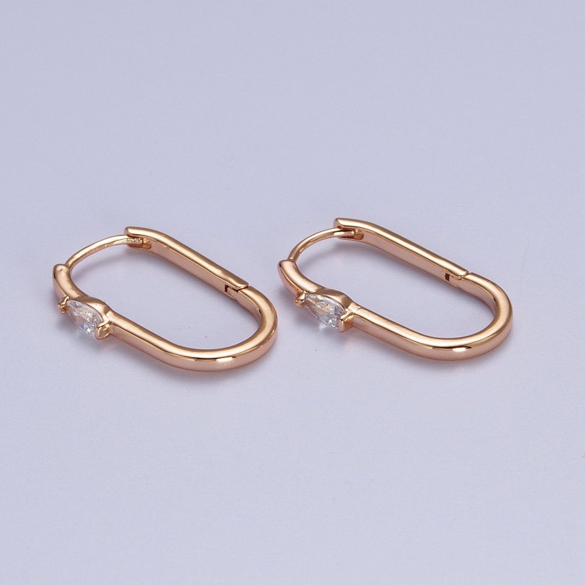Clear Teardrop CZ 21.5mm Oblong U-Shaped Pinky Gold Huggie Earrings | V-038 - DLUXCA