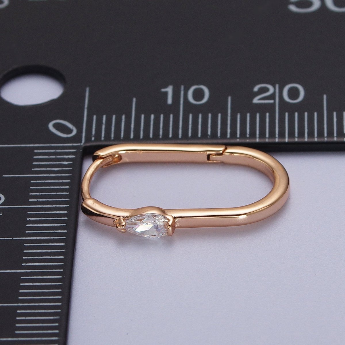 Clear Teardrop CZ 21.5mm Oblong U-Shaped Pinky Gold Huggie Earrings | V-038 - DLUXCA