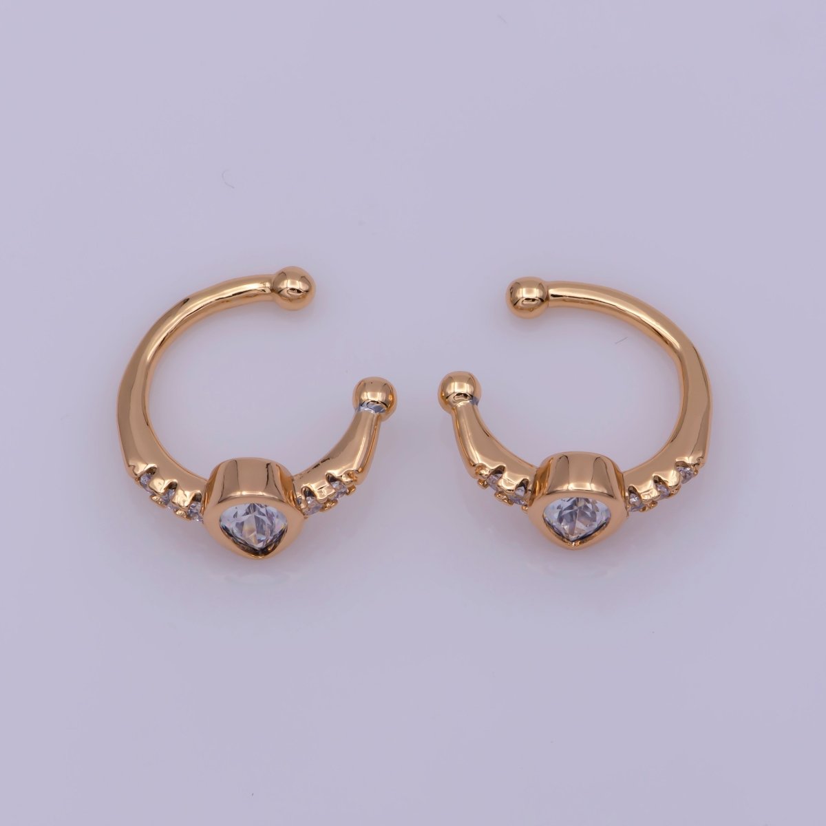 Clear Teardrop Micro Paved CZ Gold Ear Cuff Earrings AI-145 - DLUXCA