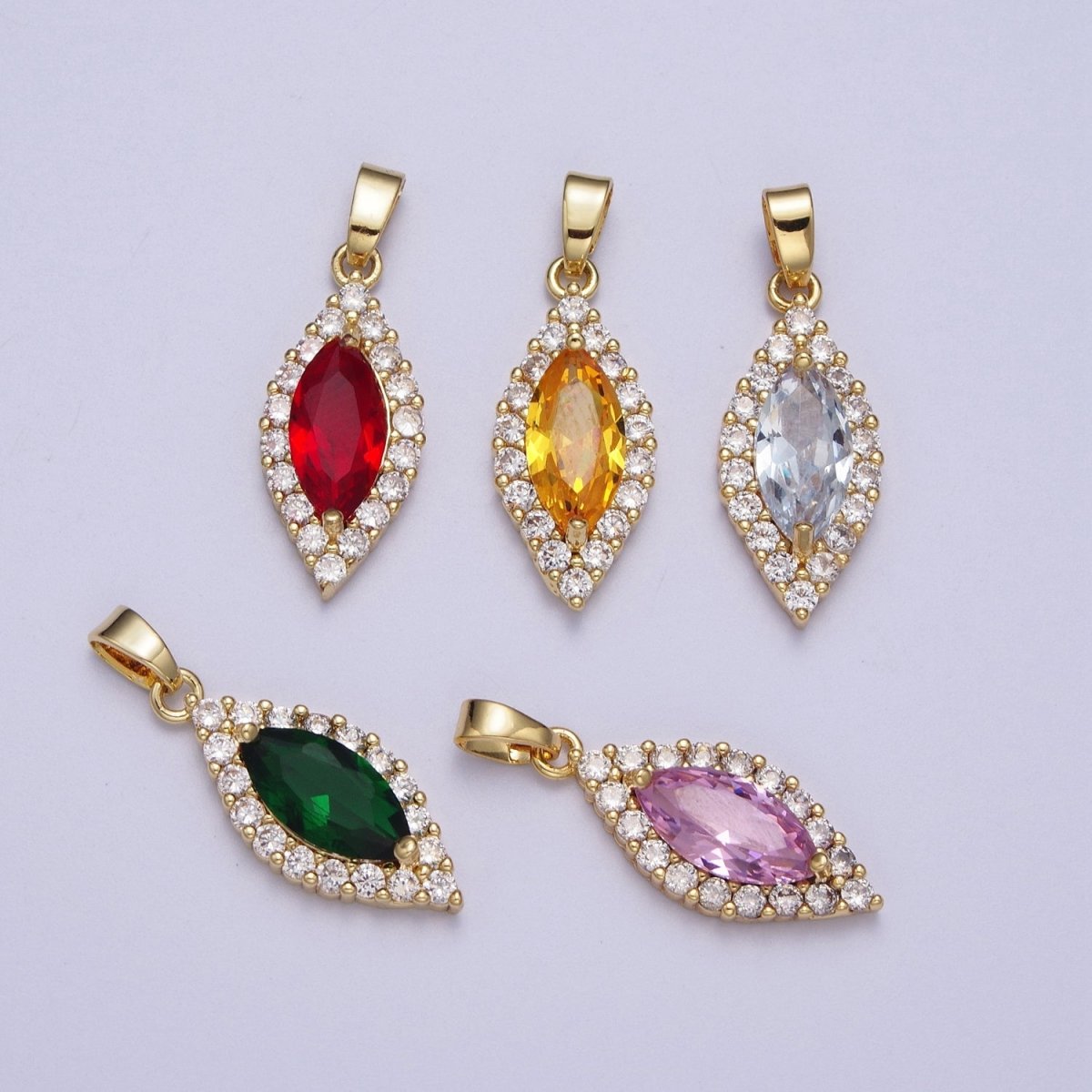 Clear, Yellow, Green, Red, Pink Marquise Eye Shape Pendant Diamond Pave Pendant | X-342-X-345 X-672