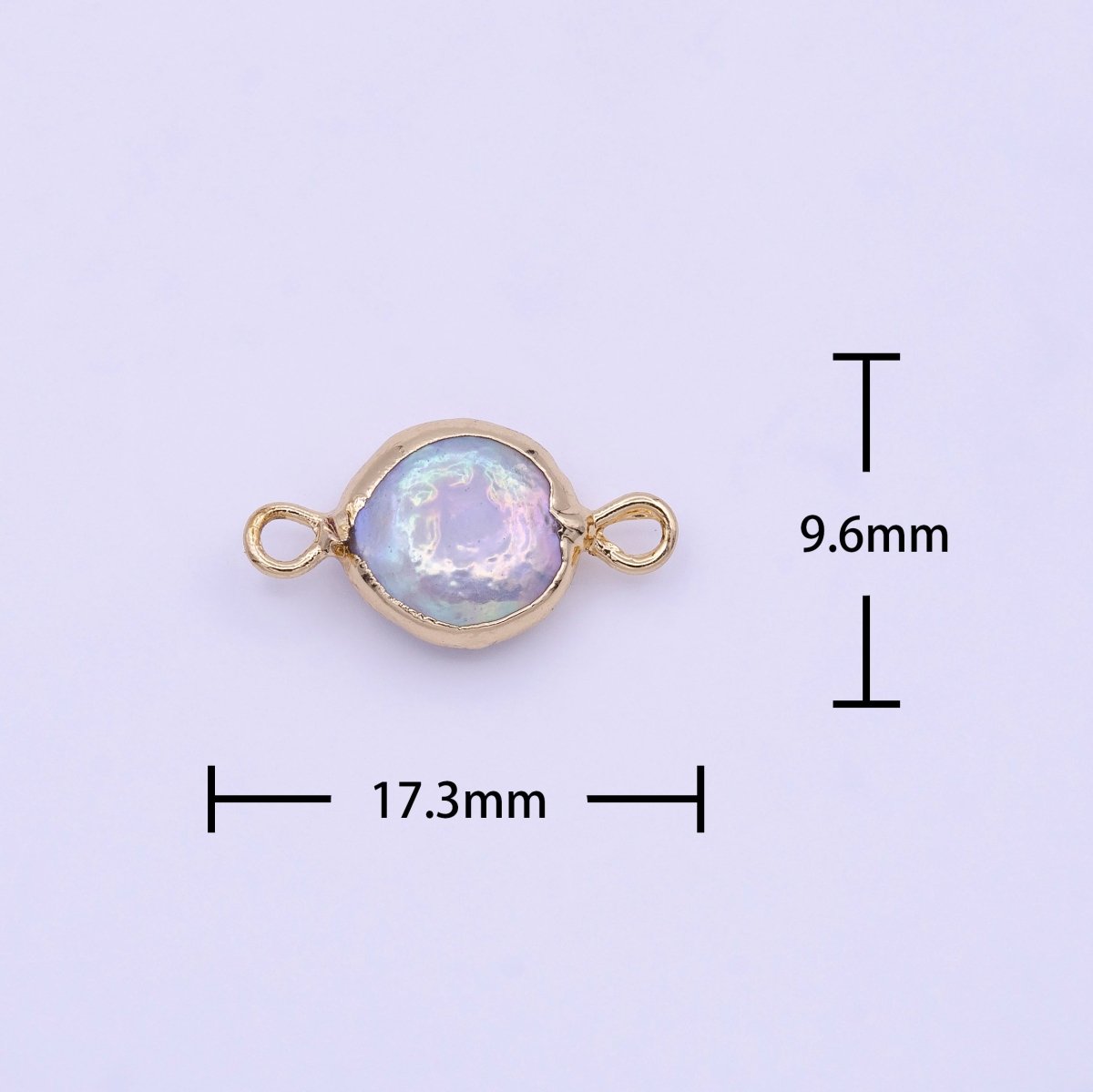 Clearance 1 Piece Natural Pearl Gold bezel connector approx. 17x9.5mm round shape gold plated Charm Connector P-1845 - DLUXCA