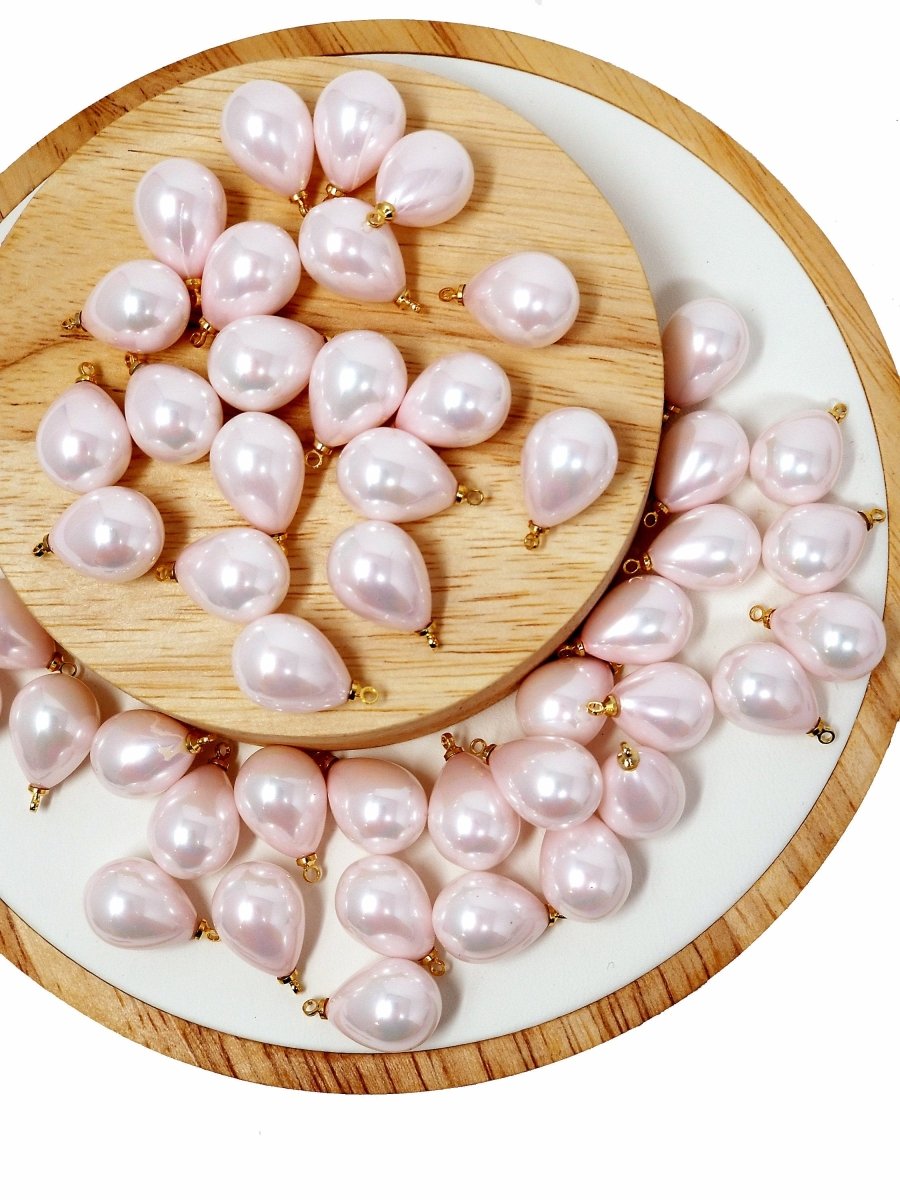 Teardrop Pearls Charm - Tear Drop Pear Briolette Pearl Beads - Light Pink Pearls - Light Rose Pink Shell Pearls 19x11mm | P-1813