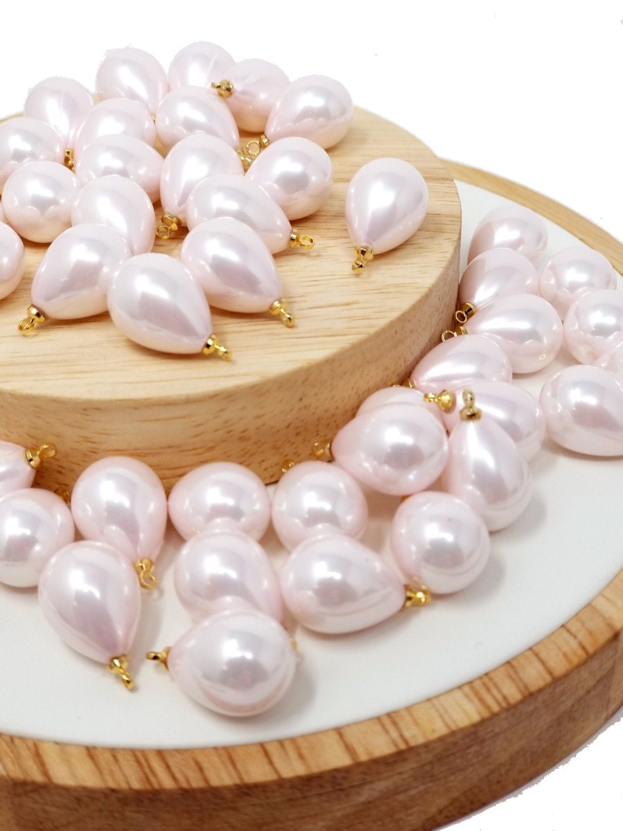 Teardrop Pearls Charm - Tear Drop Pear Briolette Pearl Beads - Light Pink Pearls - Light Rose Pink Shell Pearls 19x11mm | P-1813