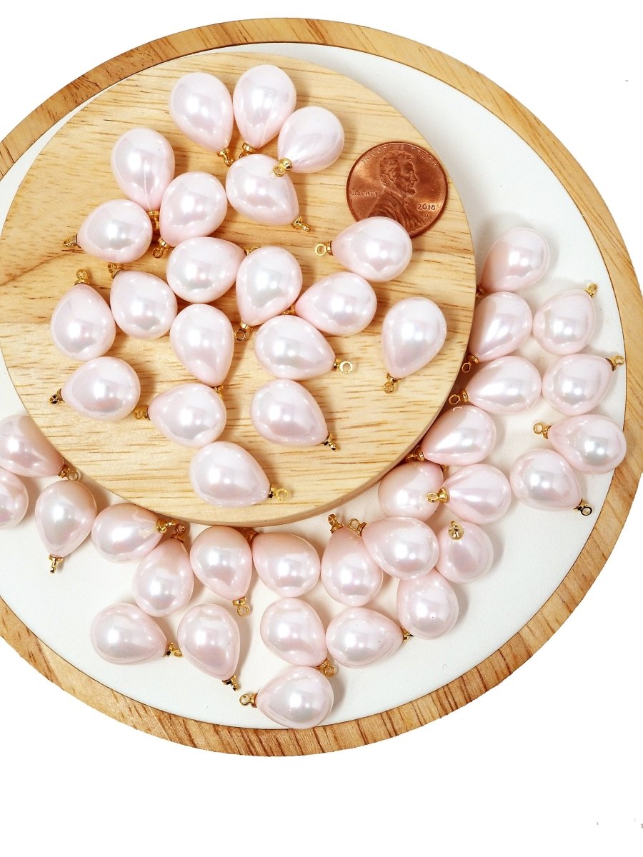 Teardrop Pearls Charm - Tear Drop Pear Briolette Pearl Beads - Light Pink Pearls - Light Rose Pink Shell Pearls 19x11mm | P-1813