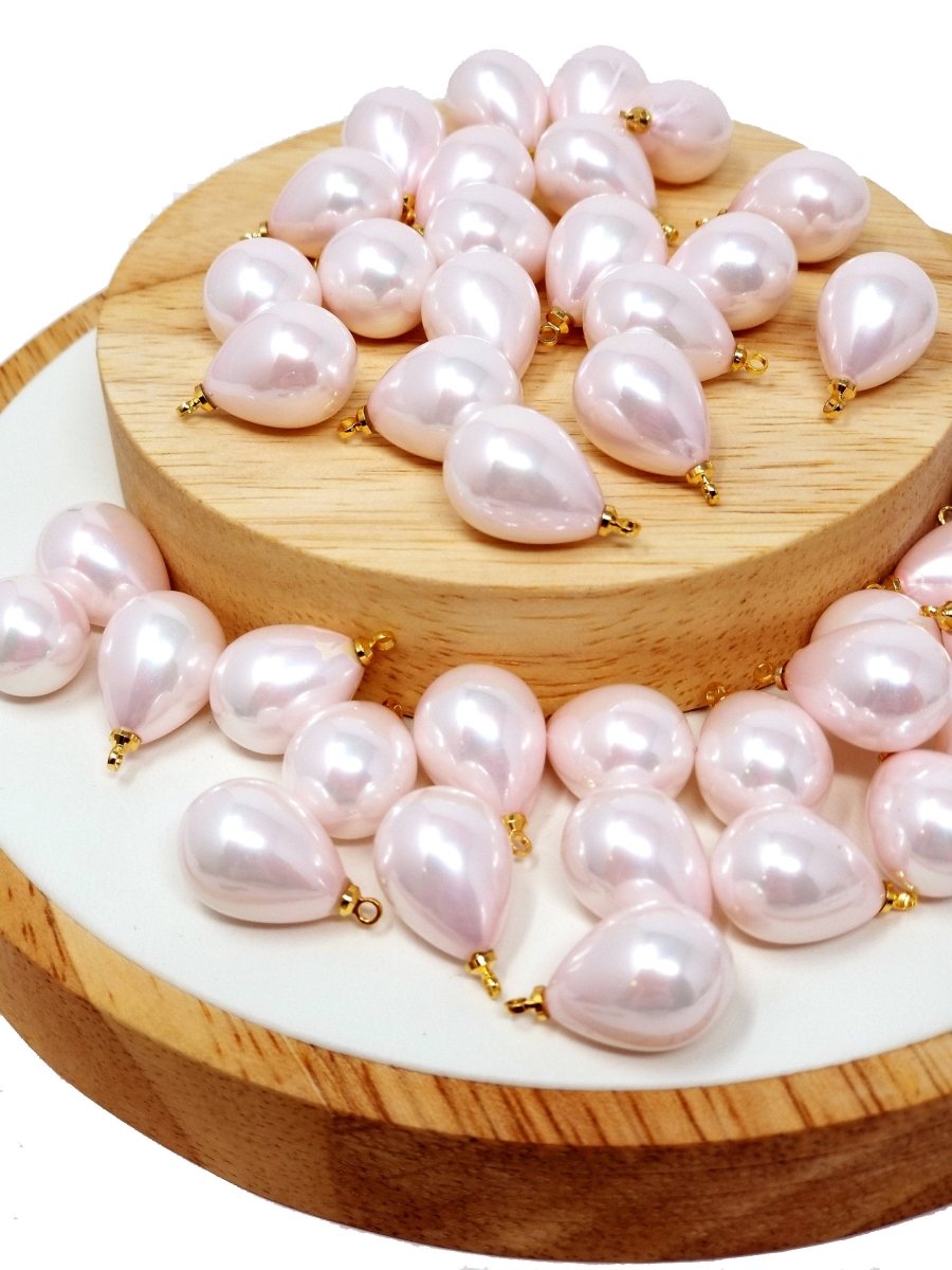 Teardrop Pearls Charm - Tear Drop Pear Briolette Pearl Beads - Light Pink Pearls - Light Rose Pink Shell Pearls 19x11mm | P-1813