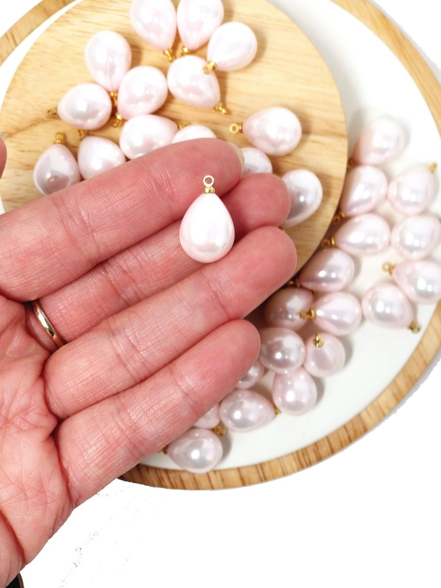 Teardrop Pearls Charm - Tear Drop Pear Briolette Pearl Beads - Light Pink Pearls - Light Rose Pink Shell Pearls 19x11mm | P-1813