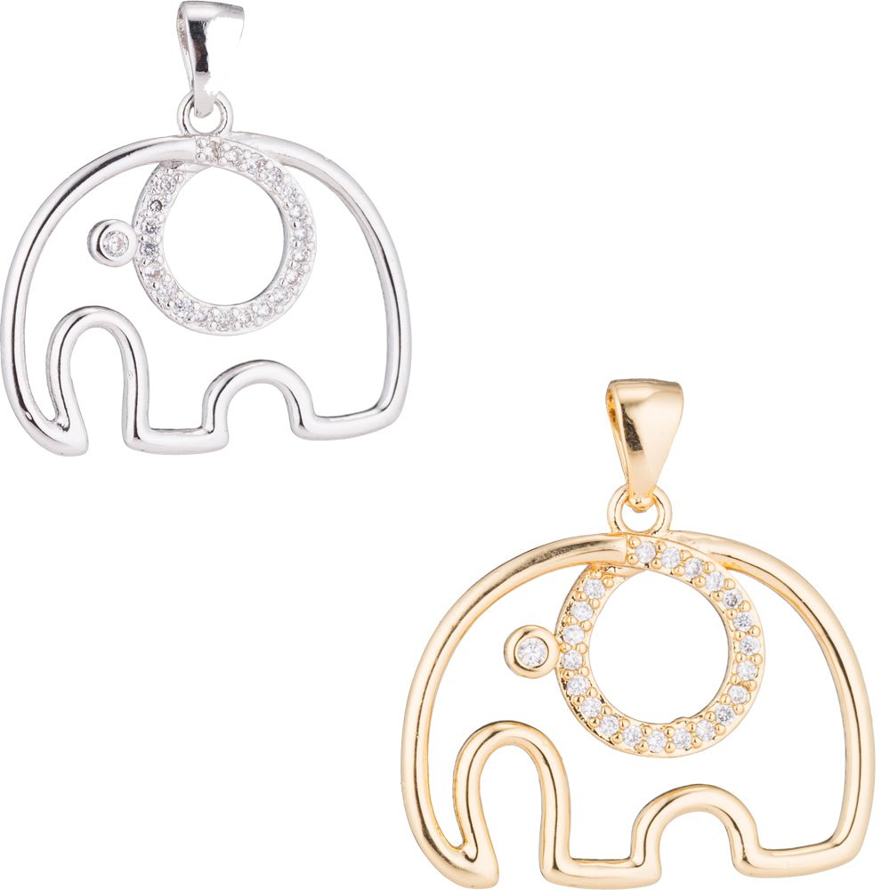Clearance! Cute 24K Elephant Pave Cubic Zirconia Crystal Pendant for DIY Necklace H-202