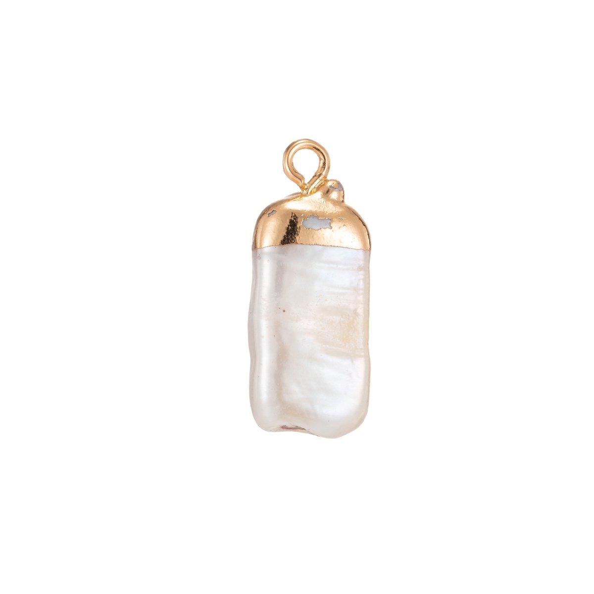 Clearance! Freeform Rectangle Baroque Pearl Charm with 18k Light Gold Plated Edge for Necklace Anklet Bracelet Earring Charm Supplies 21mmx8mm P-1590 - DLUXCA