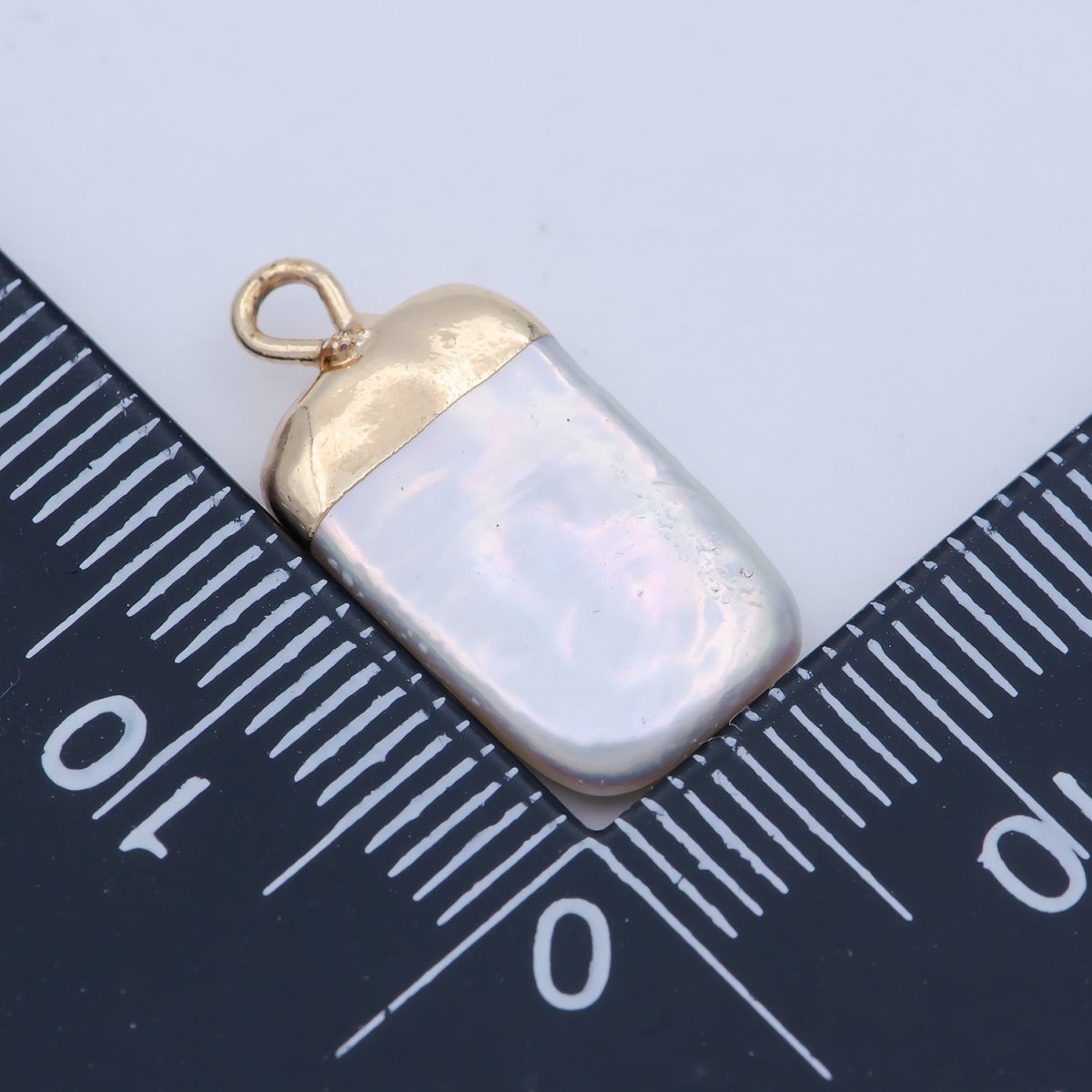 Clearance! Freeform Rectangle Shape Baroque Pearl Charm with 18k Light Gold Plated Edge for Necklace Anklet Bracelet Earring Charm Supplies 19mmx9mm P-1808