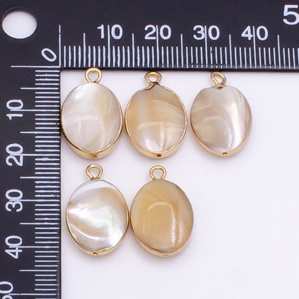 Clearance! Fresh Water Freeform Pearl Oval Ellipse Pearl Charm Pendant with 18k Gold Electroplated Edge Charm Bracelet Anklet Necklace 21mmx14mm P-1766