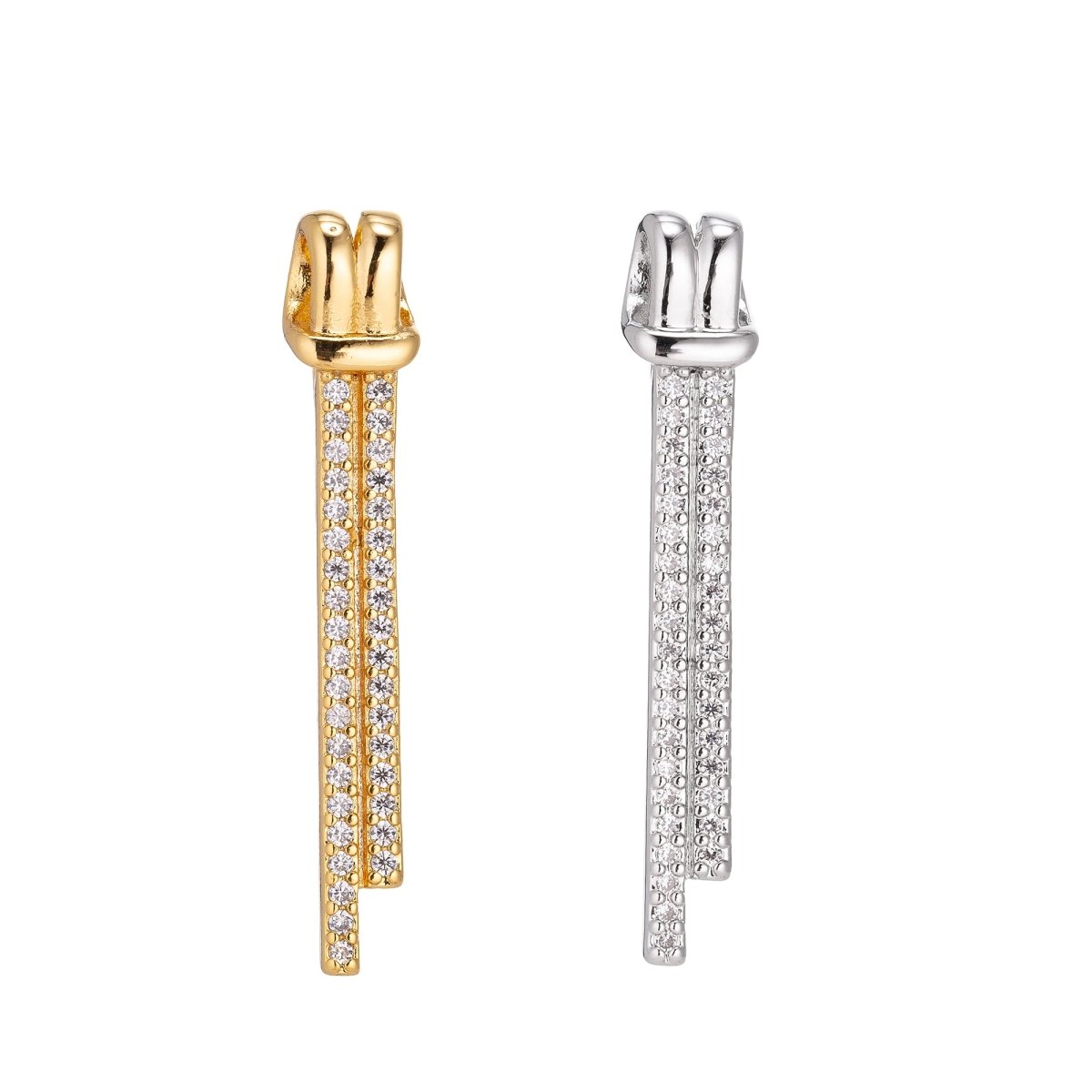 Clearance! 24K Gold Filled Knot Micro Paved CZ Linear Charm in Gold & Silver | H936