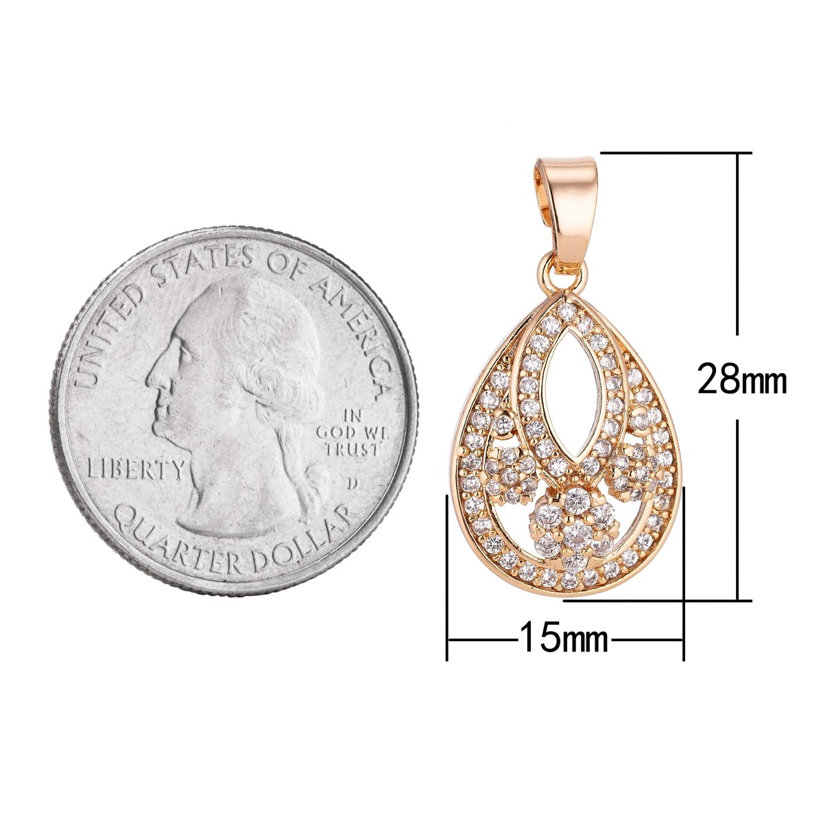 Clearance! Gold Teardrop Designed Pave Cubic Zirconia Crystal Pendant for DIY Necklace H-017 - DLUXCA