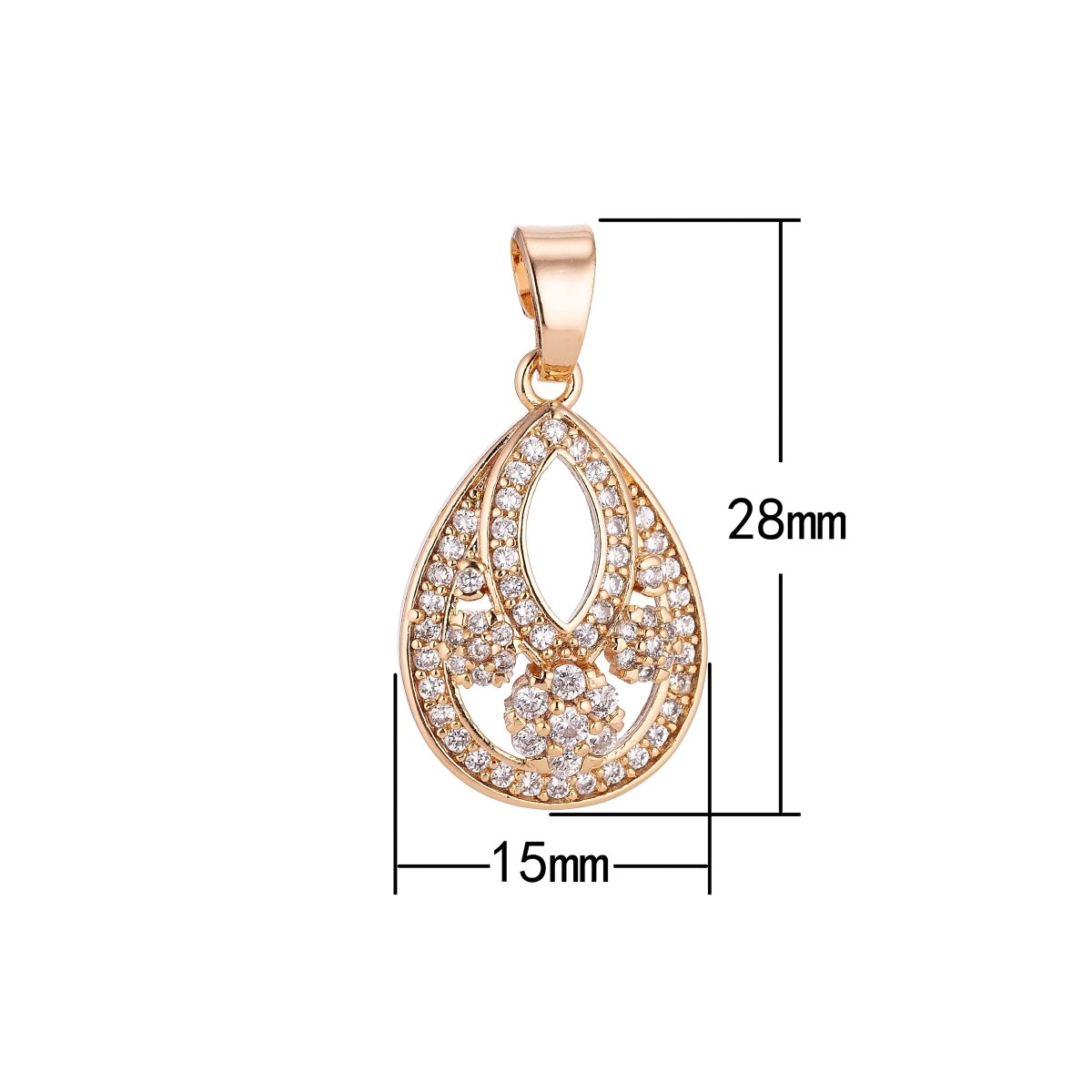 Clearance! Gold Teardrop Designed Pave Cubic Zirconia Crystal Pendant for DIY Necklace H-017 - DLUXCA
