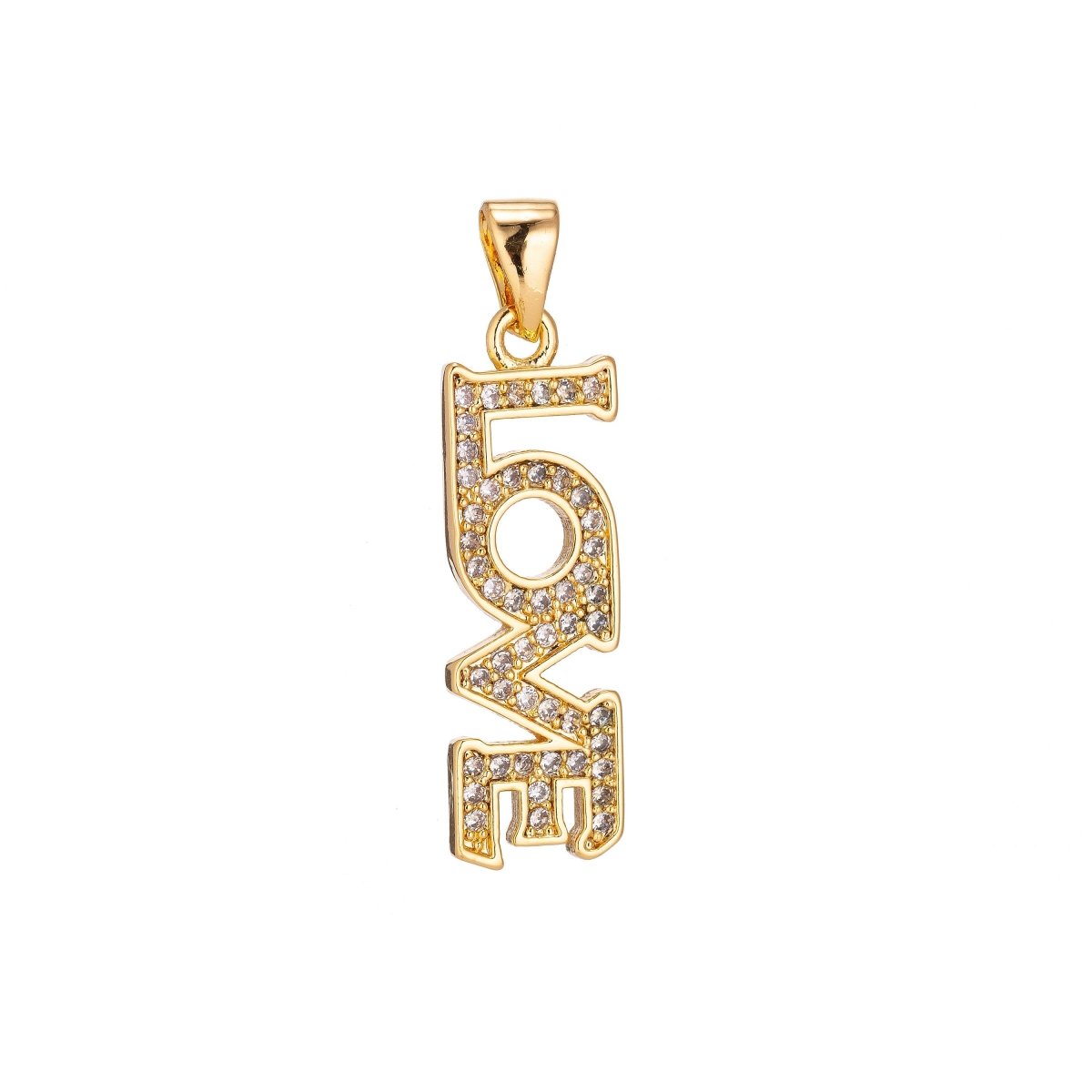 Clearance Pricing BLOWOUT 18k gold fill Love Lettering Micro Pave Pendant Lover DIY Cubic Zirconia Necklace Pendant Charm Bead Bails Findings for Jewelry Making H-921 - DLUXCA