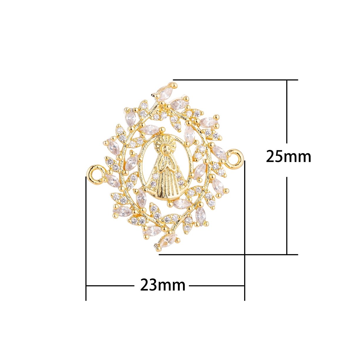 CLEARANCE | White, Rose Gold, 18K Gold Filled, Gun Metal Plated Spiritual Religious Mother Mary Praying in Wreath, Cubic Zirconia Bracelet Charm Bead Finding Connector For Jewelry Making | F-022