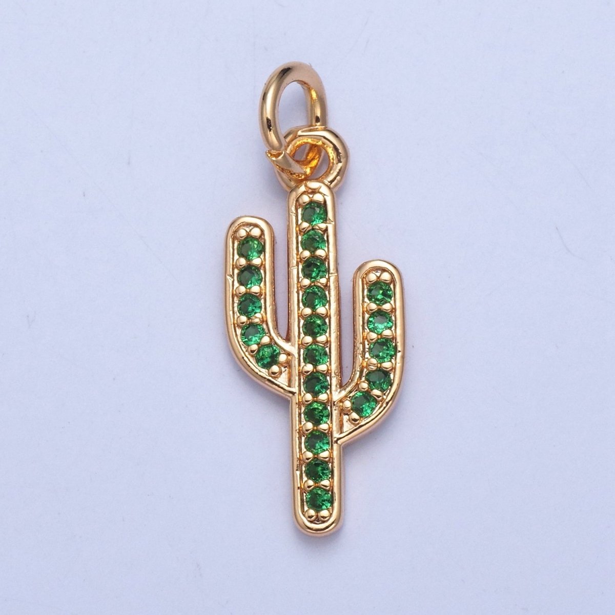 Clear/Green Micro Pave Cactus Charm, Desert Plant For Jewelry Making X-036 X-037