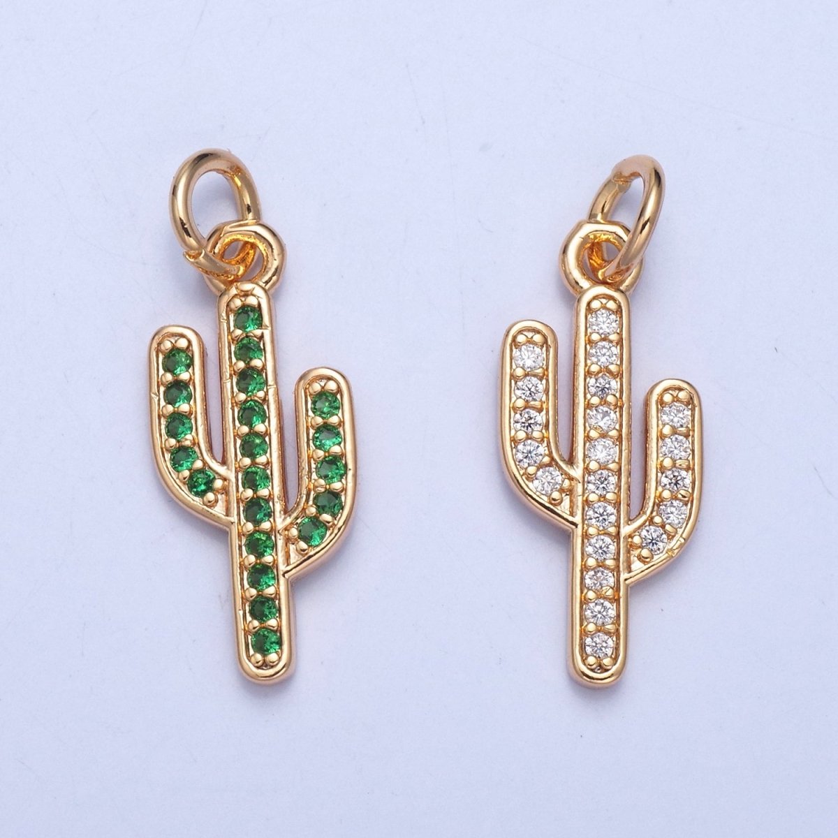 Clear/Green Micro Pave Cactus Charm, Desert Plant For Jewelry Making X-036 X-037