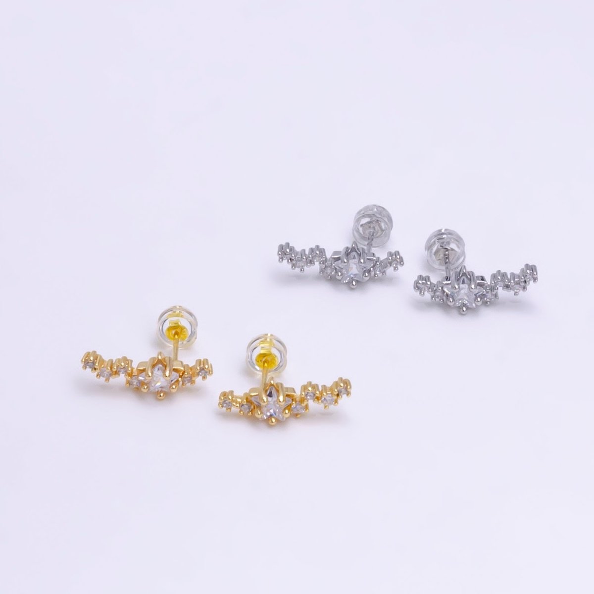 Climber Star Stud Earrings, Crystal Encrusted, Wedding Earrings, Celestial Stud Earrings, bridesmaids earring, Bridal Earrings V-080