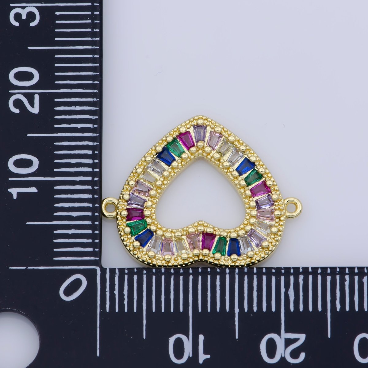 Colorful Baguette CZ Micro Pave Heart Shape Connector/Link, Cz Pave Bracelet Necklace Connector in 14k Gold Filled F-346
