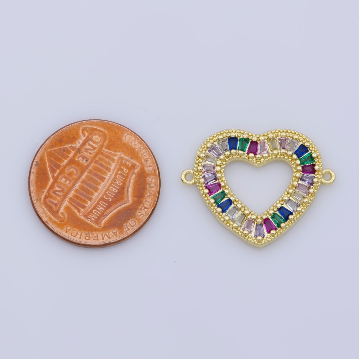 Colorful Baguette CZ Micro Pave Heart Shape Connector/Link, Cz Pave Bracelet Necklace Connector in 14k Gold Filled F-346