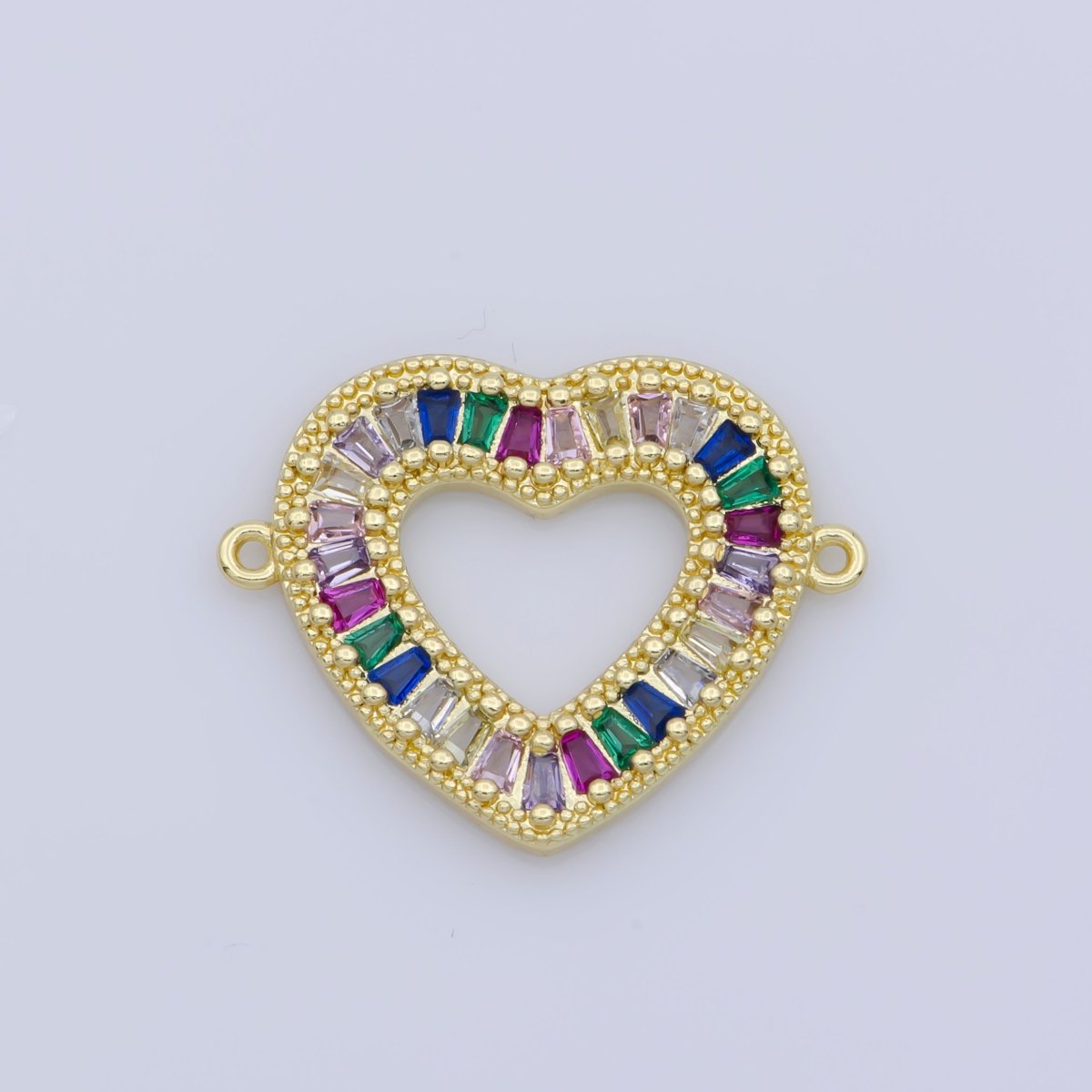 Colorful Baguette CZ Micro Pave Heart Shape Connector/Link, Cz Pave Bracelet Necklace Connector in 14k Gold Filled F-346