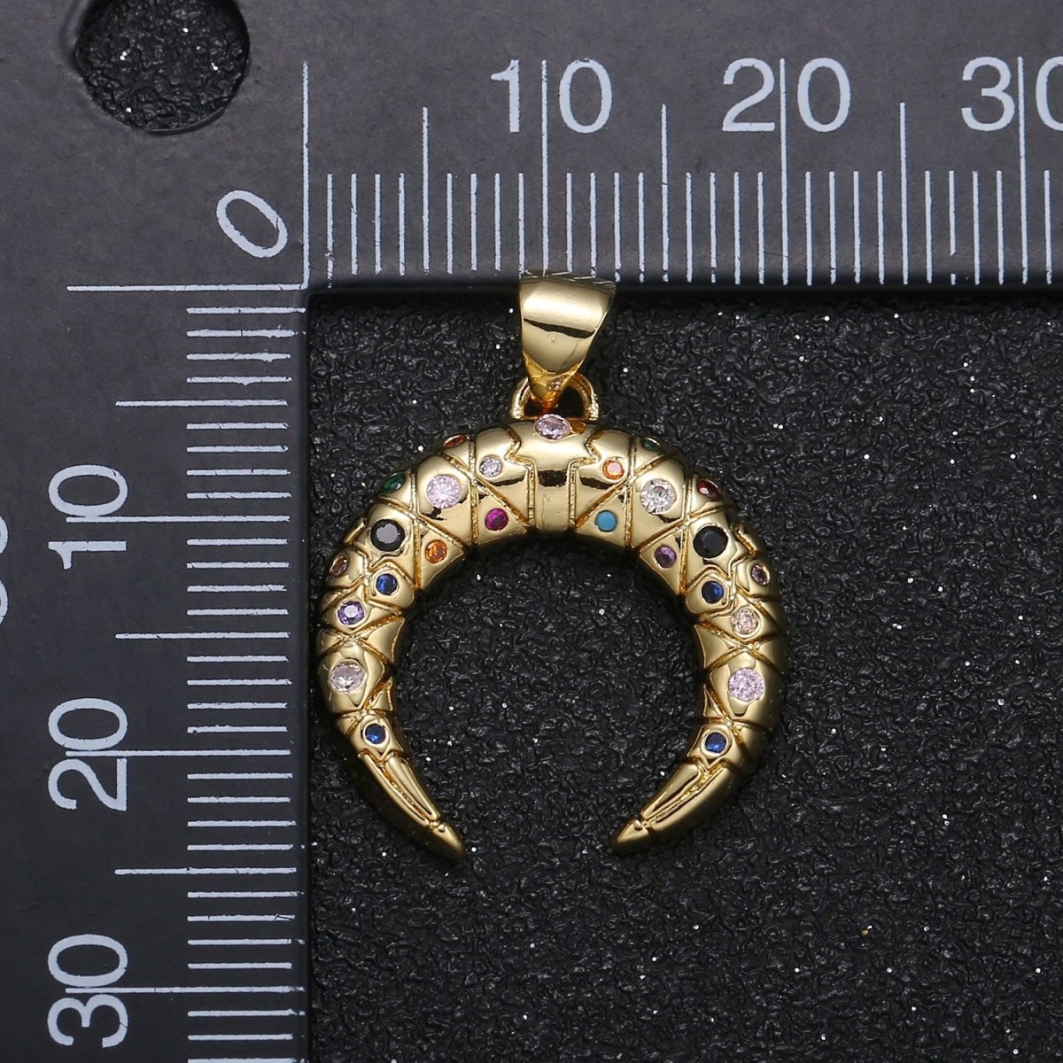 Colorful Cubic Crescent Moon Tusk Charm CZ Geometric Shape Multicolor Micro Pave Charm Pendant GP-002
